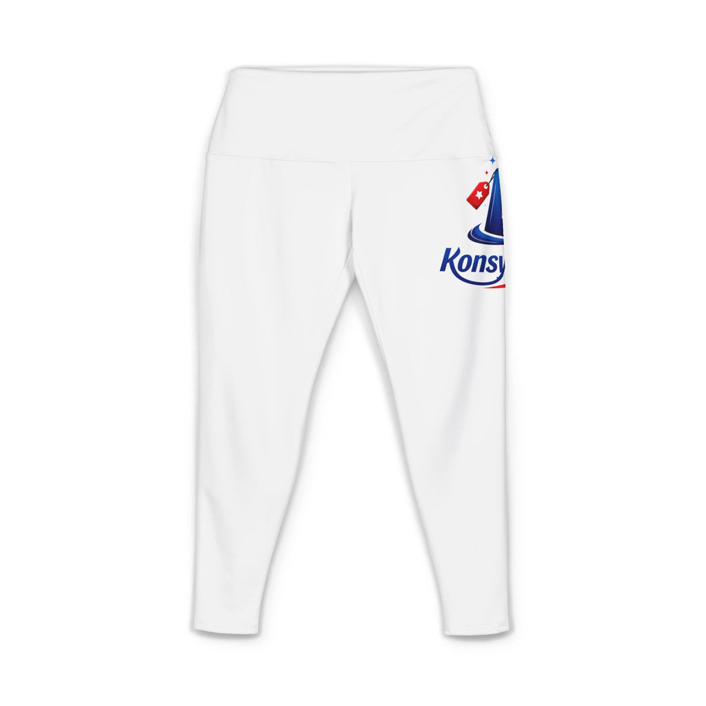 White Women's Yoga Pants with KonsonHaiti Logo — Branded Activewear Leggings