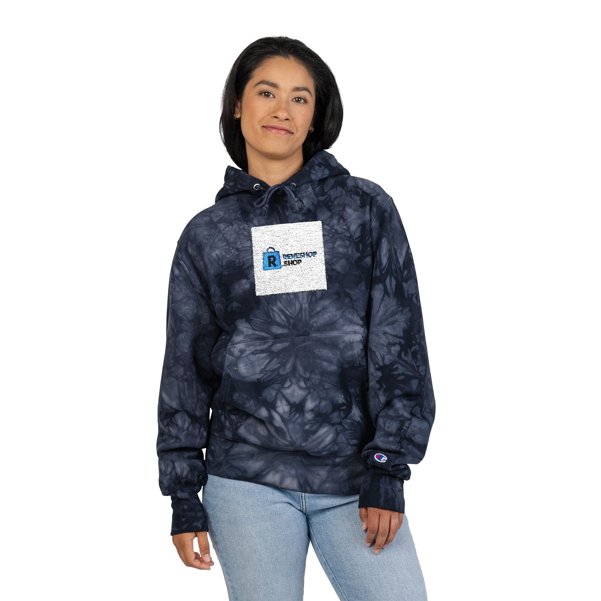 Tie-Dye Embroidered Hoodie — Champion Style Pullover