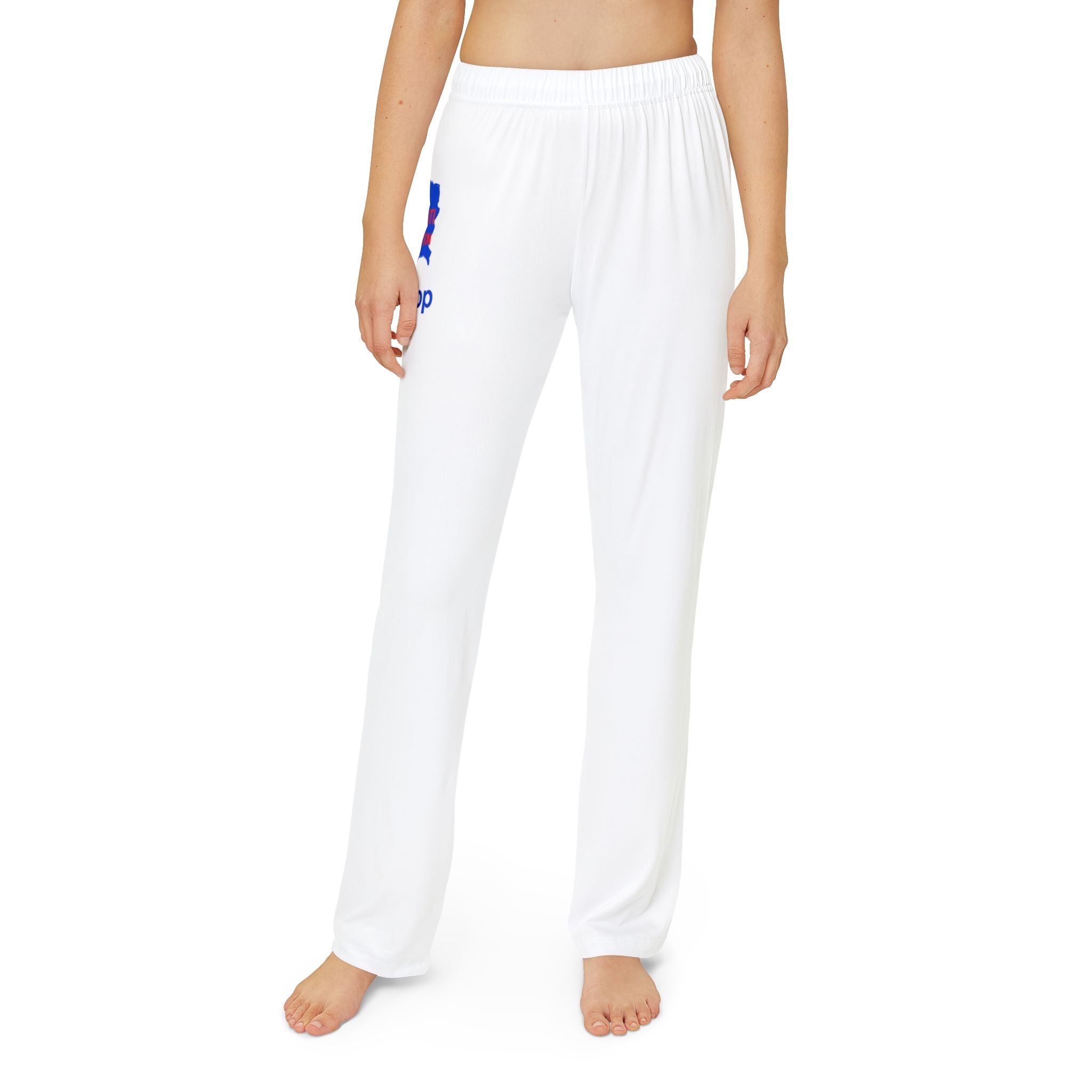 Kids Lounge Pants — White All-Over Print Comfort Pants with Blue Logo