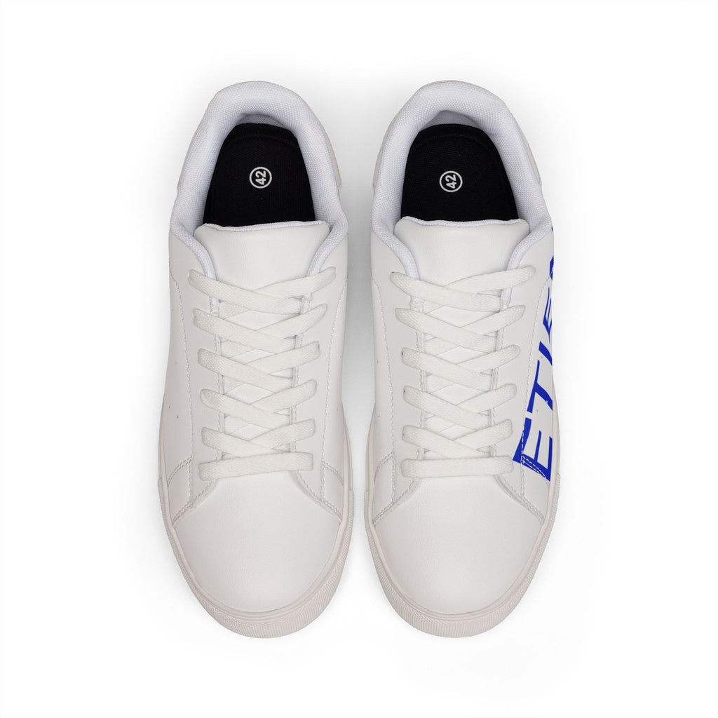 Men’s White Leather Low-Top Sneakers with Blue MLJRT Side Logo