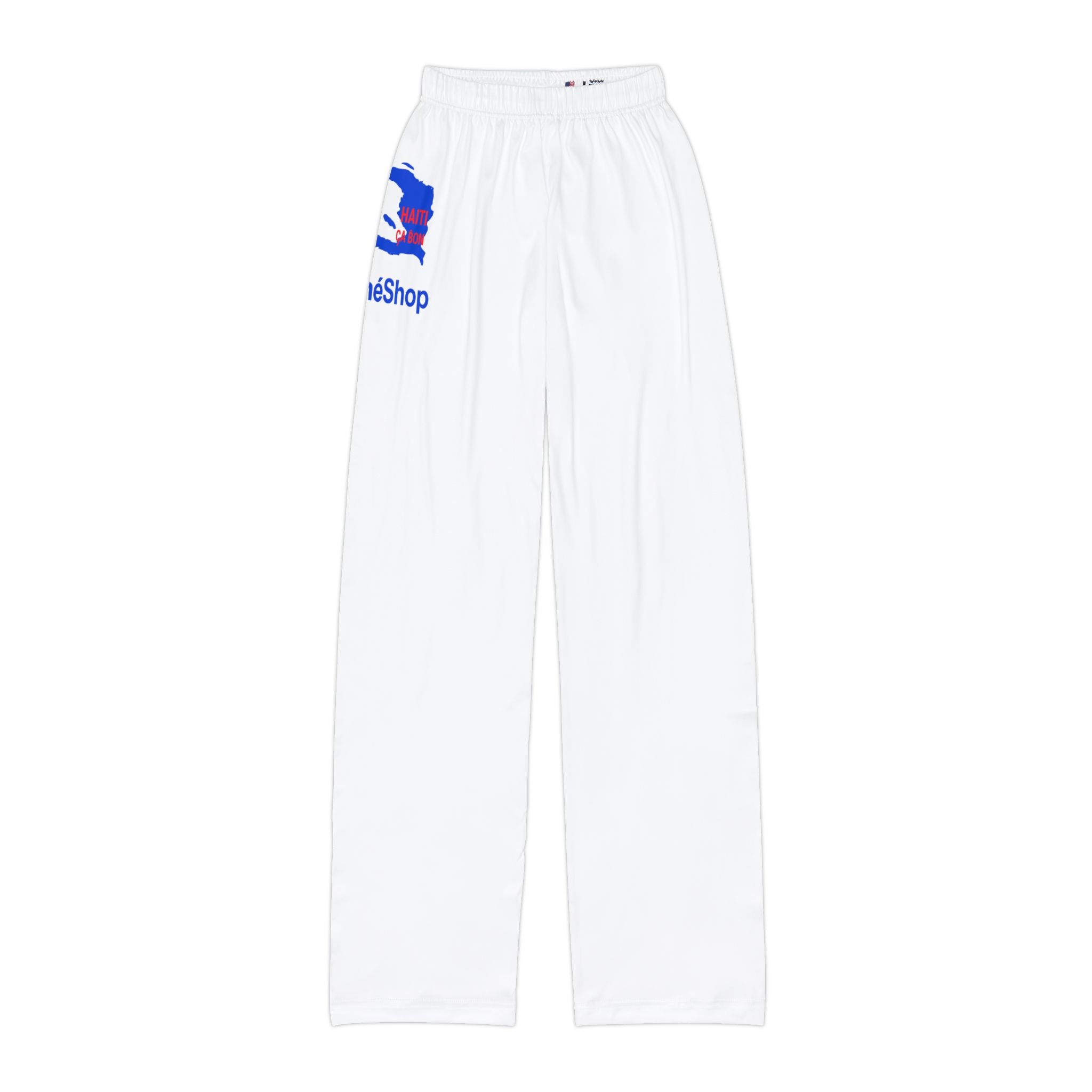 Kids Lounge Pants — White All-Over Print Comfort Pants with Blue Logo