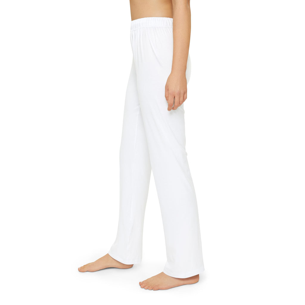 Kids Lounge Pants — White All-Over Print Comfort Pants with Blue Logo