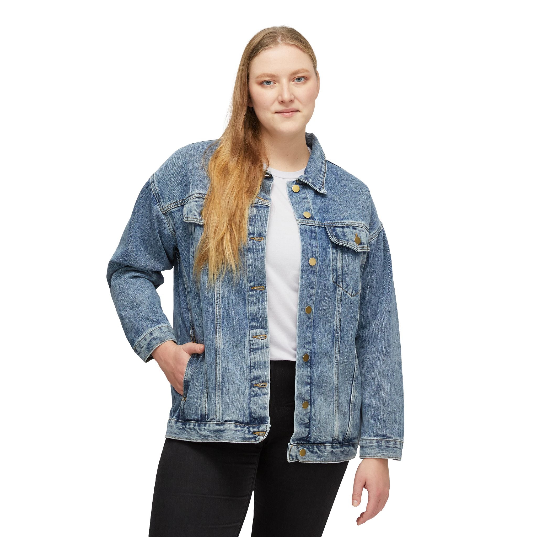 Denim Jacket — Women's Classic Jean Jacket with RenéShop Back Logo