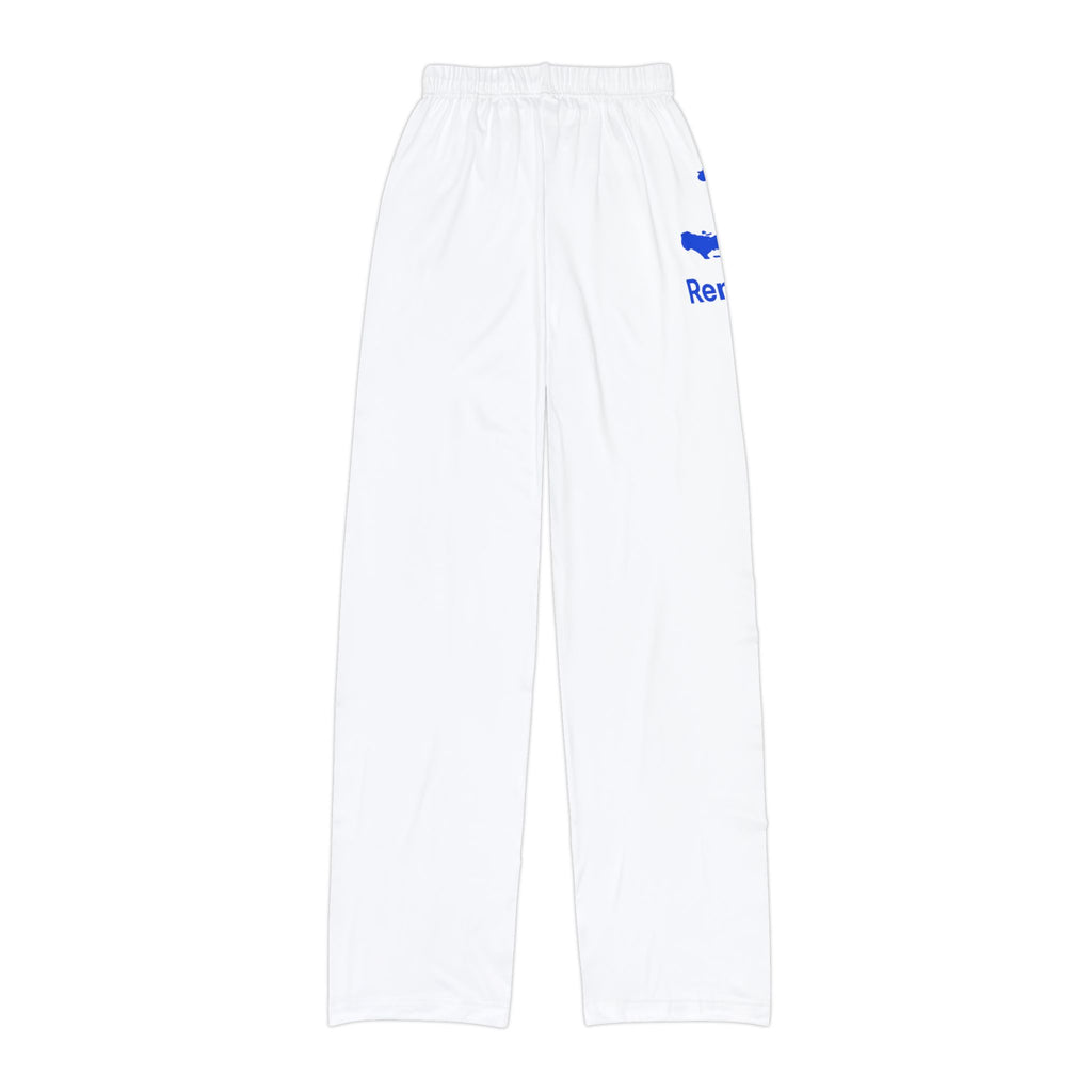 Kids Lounge Pants — White All-Over Print Comfort Pants with Blue Logo