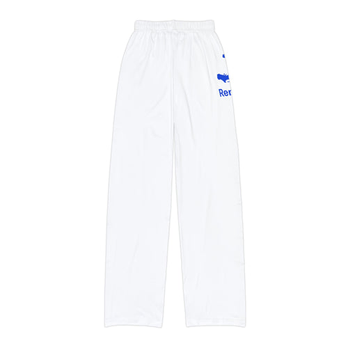 Kids Lounge Pants — White All-Over Print Comfort Pants with Blue Logo