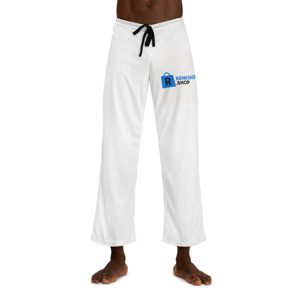 Men's Logo Pajama Pants – White Relaxed Sleep Lounge Pants with 'RENESHOP SHOP' Badge